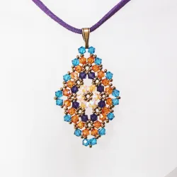 Pendant 40cm - Talia Rhombus M-Purple Suedine - Pendant 40cm - Laiton bronze